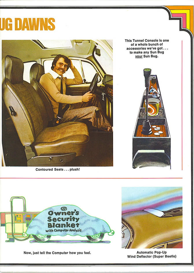 VW K fer 1303 Sondermodell Sunbug Originalprospekt USA 1974